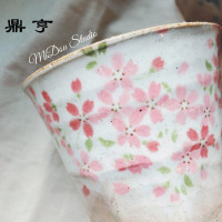 鼎亨现货包邮 日本制 日式粉引粗陶茶杯手工釉上彩樱花马克杯咖啡