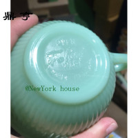 鼎亨美国Fire King Jane Ray经典绿色玉色玻璃咖啡杯红茶杯碟