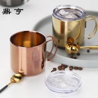 鼎亨喝水杯成人个性创意潮流不锈钢带盖马克杯带勺子欧式小咖