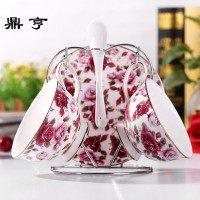 鼎亨 英式骨瓷咖啡杯套装欧式咖啡具2件套杯碟勺送钢架