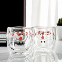 鼎亨特!2018圣诞小熊双层防烫玻璃杯 3D立体咖啡杯 果茶杯