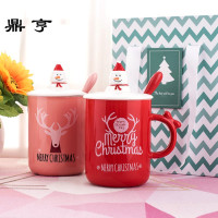 鼎亨创意可爱马克杯带盖勺卡通情侣款陶瓷杯子男女燕麦咖啡喝水杯