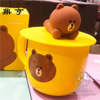 鼎亨韩国布朗熊陶瓷马克杯硅胶公仔杯盖水杯子咖啡杯茶杯