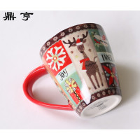 鼎亨红色圣诞节 美国厚实咖啡奶茶杯 麋鹿雪人陶瓷杯 圣诞