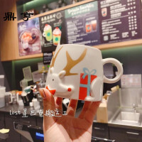 鼎亨 圣诞新款 不锈钢保温杯冬 哈士奇狗狗杯盖马克杯 咖啡茶杯