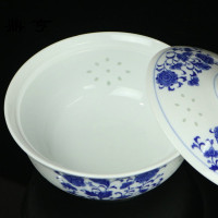 鼎亨景德镇小叶牡丹合器陶瓷带盖盘子菜盘家用青花玲珑盖碗套装微