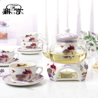 鼎亨 韩式田园花茶具咖啡杯碟套装婚礼茶杯咖啡具加热玻璃茶壶