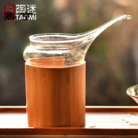 鼎亨竹围鹰嘴耐热加厚玻璃公道杯竹套茶海茶壶公杯玻璃茶具分茶器