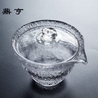 鼎亨日式加厚耐热玻璃透明盖碗泡茶三才功夫茶具锤纹家用手抓茶碗