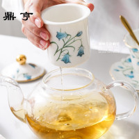 鼎亨田园蝴蝶兰骨瓷花茶壶水果茶壶套装耐热陶瓷玻璃煮茶具花茶养