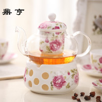 鼎亨 花茶壶煮水果茶壶套装陶瓷玻璃下午茶花果茶具蜡烛加热包邮