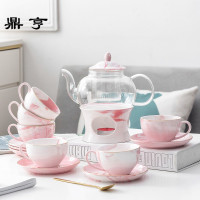 鼎亨花茶壶套装英式蜡烛加热家用陶瓷茶具茶杯下午茶加厚玻璃水果