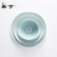 鼎亨 Lotus 景德镇手工陶瓷餐具浅蓝色青花瓷荷叶餐盘一个