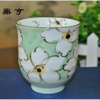 鼎亨日式日本进口釉下彩陶瓷茶具秋峰赤绘花直身茶杯酒杯