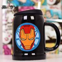 鼎亨500ml漫威陶瓷水杯带盖勺生日大容量啤酒杯