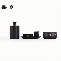 鼎亨家用清酒酒器禅风黑陶粗陶陶瓷小酒盅分酒器白酒杯日式酒具烧