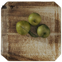 鼎亨原创粗陶柴烧釉折边盘复古文艺日本茶杯托盘干果盘腔