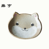 鼎亨创意手捏粗陶狗盘早餐盘日式卡通陶瓷盘可爱水果沙拉盘点心蛋