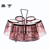 鼎亨6只套装加厚耐热铅玻璃杯 彩色泡茶杯水杯果汁牛奶杯子 送杯