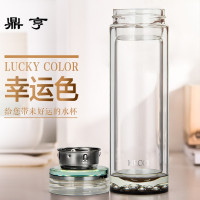 鼎亨水晶双层玻璃杯男女士水杯带盖滤网商务办公便携泡茶杯子定制
