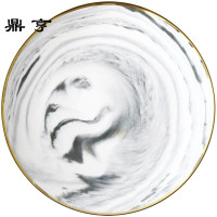 鼎亨北欧丹麦大理石纹金边陶瓷餐具西餐盘牛排盘圆形盘创意菜家用