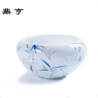 鼎亨手绘竹绘茶洗 清雅薄瓷干泡小号茶渣桶建洗培植物花盆