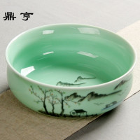 鼎亨大号陶瓷茶洗杯洗青瓷手绘茶具配件收纳陶瓷盆培花盆笔洗