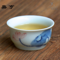 鼎亨青瓷手绘荷花茶具套装整套功夫茶具盖碗茶杯套装家用陶瓷泡茶