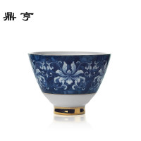 鼎亨锦上添花中式现代青花瓷金边主人个人小品茗茶杯品杯陶瓷功夫