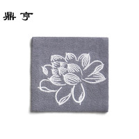 鼎亨刺绣花棉麻双层茶杯垫方形隔热垫布垫子中式简约禅意白荷花茶