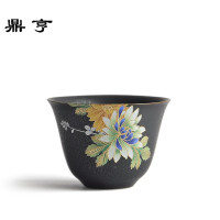鼎亨清雅凝香窑变晶黑釉浅浮金工艺彩绘主人个人小品茗茶杯品杯