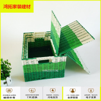 苏宁放心购新款塑料编织收纳筐带盖子收纳篮野餐篮收纳筐零食筐三件套新款简约