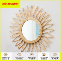 苏宁放心购ins竹编装饰镜越南藤编挂墙编织圆镜子民宿墙面艺术壁挂新款简约