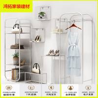苏宁放心购万坚服装店橱窗展示架落地式银色层架正挂架鞋包台子高低铁艺桌子新款简约