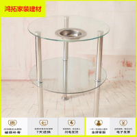 苏宁放心购现代简约时尚钢化玻璃小茶几麻将机麻将桌棋牌室圆形烟缸茶几新款简约