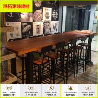 苏宁放心购北欧实木长条桌咖啡厅吧台靠墙高脚凳酒吧桌铁艺餐厅吧台桌椅组合新款简约