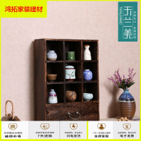 苏宁放心购日式实木九宫格博古架 茶道茶具多宝阁 带抽手把件收纳架展示柜新款简约