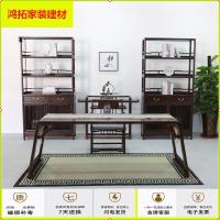 苏宁放心购w新中式琴桌组合实木禅意画室茶桌茶室现代家用榆木书架茶桌椅组新款简约