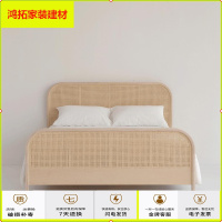 苏宁放心购现代简约纯实木藤编床北欧风家具1.8m主卧室双人床民宿双面编藤床新款简约