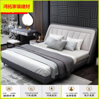 苏宁放心购轻奢皮床真皮床双人床1.8米后现代主卧室简约婚床1.5米意式床软床新款简约