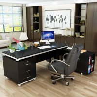办公家具组合老板桌简约现代单人办公桌大班台总裁经理桌主管桌子黑胡桃160*60单桌