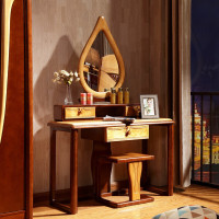 新款中式全实木梳妆台现代卧室小户型简约化妆桌酒店影楼美式妆镜 妆台+妆凳