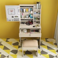 梳妆台小户型迷你卧室化妆柜欧式简约现代简易网红收纳桌子D60左推拉-水果木组装