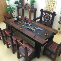 老船木茶桌椅组合中式仿古家具实木功夫泡茶桌老船木茶台阳台茶几船舵主人椅整装