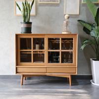北欧实木餐边柜简约现代酒水柜移动柜式储物柜创意玻璃备餐柜尺寸定制专拍双