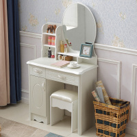 梳妆台欧式小户型化妆桌双抽屉卧室多功能迷你化妆台带凳子新款深色带锁80宽组装