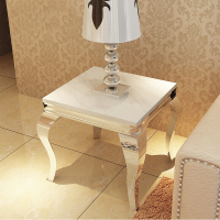 简约欧式金属组装大理石边几电话几不锈钢钢化玻璃小茶几沙角几