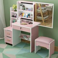 卧室梳妆台小户型迷你化妆桌欧式简约现代化妆台收纳组合柜T06水果木推拉右柜组装
