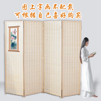 日式屏风隔断折叠客厅简易简约现代双面移动折屏实木卧室推拉布艺180*40cm(每扇)6扇