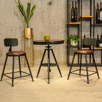 美式复古铁艺餐桌咖啡厅奶茶店实木休闲圆桌椅组合靠墙甜品洽谈桌小圆桌可定制颜色